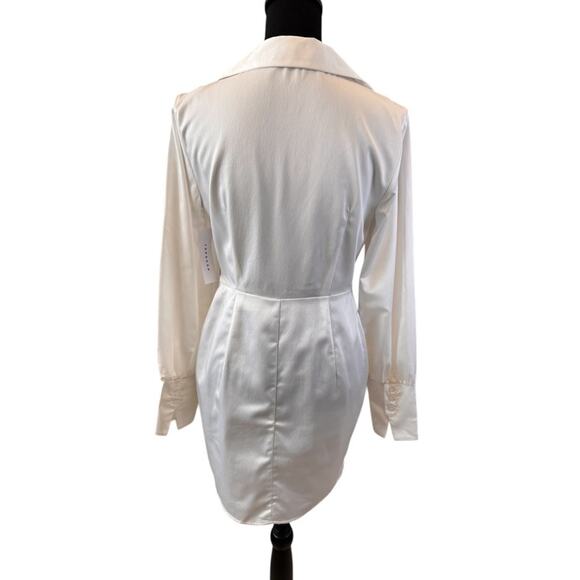 NEW TOPSHOP NORDSTROM Cream Twist Front Satin Mini Shirt Dress Size 6 - Picture 2 of 7